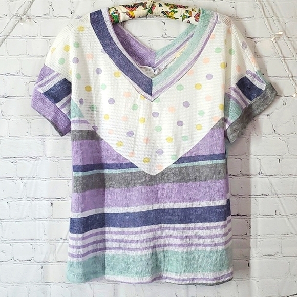 Oddi Tops - Oddi USA Made Knit Lavender Lilac Purple Polka Dot Funky Fun Oversized Top Sz M